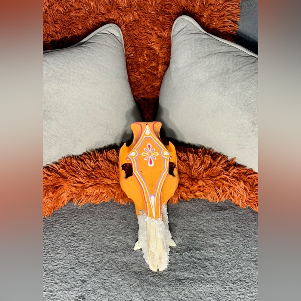 Orange Decorative Skull with Floral Design